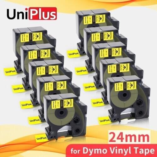 UniPlus 10 Pieces Black on Yellow Vinyl Printer Ribbon Compatible Dymo Label Tape 1805431 for Dymo Rhino 6000 Label Maker Tape
