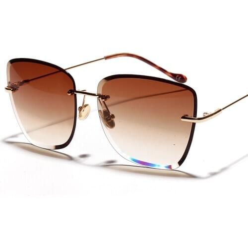 Veshion Gradient Square Rimless Sunglasses Women Clear Glass 2021 Retro Frameless Sun Glasses for Women Brown Blue Uv400