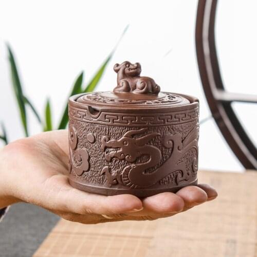 NEWYEARNEW Retro Creative Dragon Purple Clay Ashtray Car Ornament Vintage Home Furnishing Decoration Collect Business Gifts