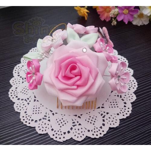 Kimono Pink Hairpin Woman Hair Clip for Cosplay Hanfu Japanese Hair Accessories Headdress Beautiful Hand-made Headwear