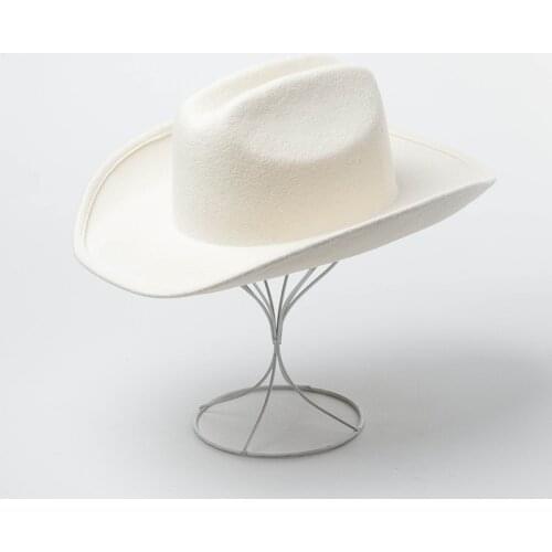 King Wheat 2021 New Winter White Wide Brim Wool Women Fedora Stage Show Soild Felt Cap Fashion Casual Outdoor Retro Top Hat