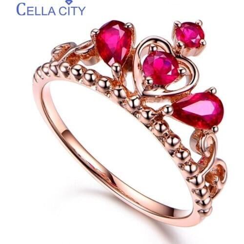 Cellacity Ruby Silver 925 Ring For Women Classic Queen Crown Lady Fine Jewelry Engagement Party Gift Wholesale Size 6-10