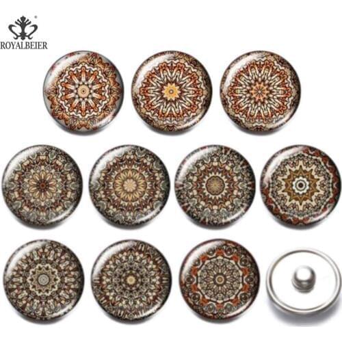 10pcs/lot Jewelry Ethnic Style Snap Bracelet Bangle Snaps Jewelry Vintage Flower 18mm Glass Snap Button Wholesale