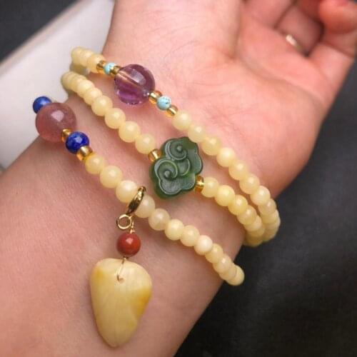 100% Real Amber Bracelet Natural Baltic Ambers 108 Beads Mala Elastic Beaded Amulet Bracelets Women Bangle Jewelry Accessories