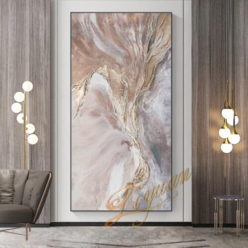 100% hand-painted abstract oil painting on canvas in living room gold modern wedding decorative painting frameless