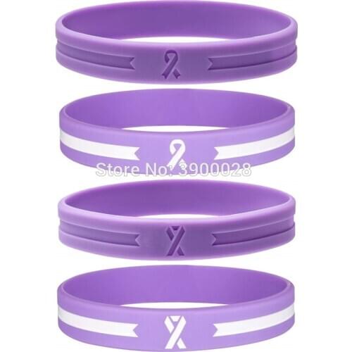 400pcs Purple Awareness Ribbon silicone wristband bracelet free shipping by DHL