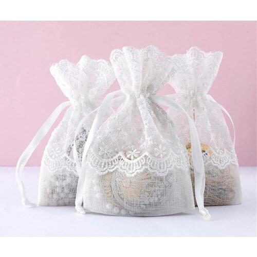 4x5.5 inch 50 pcs Lace Drawstring Gift Bag - Elegant Lace Floral Design Wedding Party Welcome Favor Bags