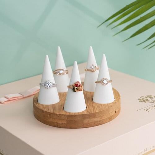 5pcs/set Ring Display Rack Bamboo White Cone Holder Jewelry Display Stand Organizer Storage Showcase Trays