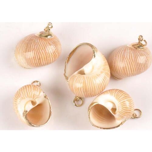 5pcs Gold Plated Striated Stripe Spiral Shell Beach Decor Natural Sea Shells For Craft Charms Home DIY Handmade Pendant tr0267