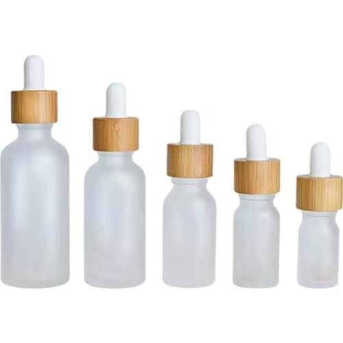 500pcs 5ml 10ml 15ml 20ml 30ml 50ml 100ml Frosted Clear Glass Dropper Bottle with Bamboo Lid Cap Essential Oil Glass Bottles