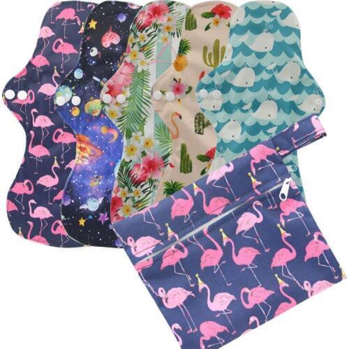 Reusable Heavy Flow Women Sanitary Pads High Quality Bamboo Menstrual Pads for Mom 5pcs Menstrual Pads with 1 Mini Wet Bag FREE