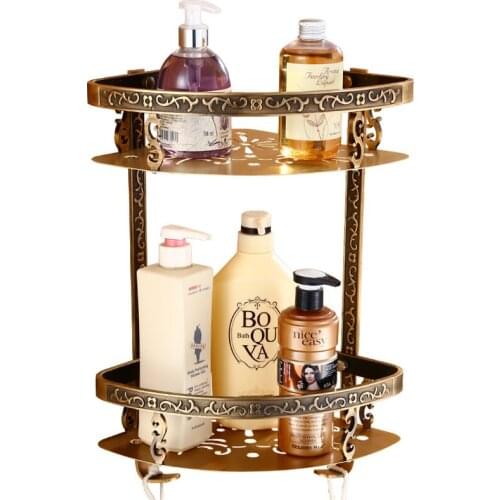 Aluminum Bathroom Shelf Antique Carved Shower Rack Ivory Corner Holder Shower Storage Organizer Wall Mounted Bath Hardware
