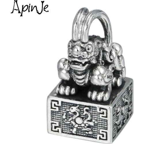 Apinje Thai Silver 925 Sterling Silver Pendant for Men Women Pi Xiu Seal Prayer Good Luck Pendant