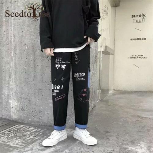 Mens Casual Pants Korean Version of Ins Fashion Letter Printing Cargo Pants Straight Trousers Overalls