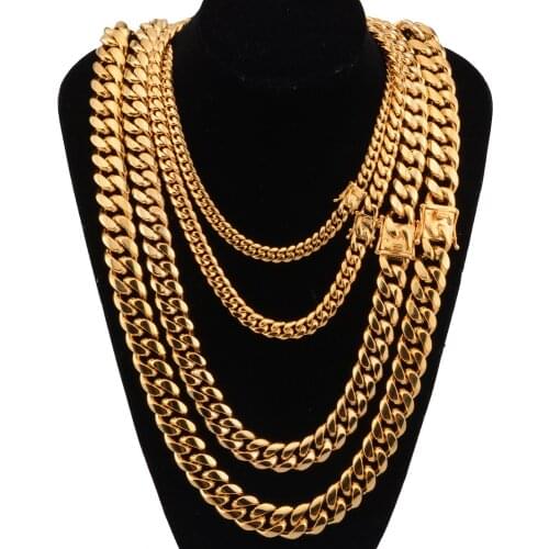 CFBulongs Vintage Stainless Steel Necklace Miami Cuban Chain Gold Silver Color Faucet Button Hip Hop Men Jewelry Party Gift