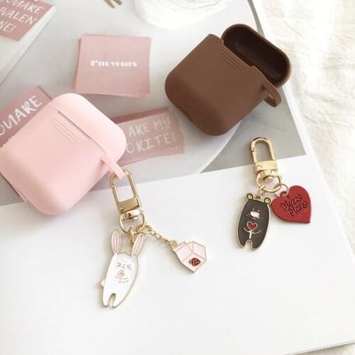 For Apple Airpods Case Cute Flower Dog Silicone Earphone Cases Box Wireless Headset Bag Cover Cartoon Rabbit Bear Key Ring