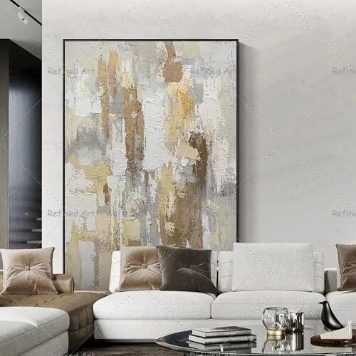 Pure Hand-Painted Oil Painting Thick Texture Nordic Abstract Decorative Postmodern Living Room Morandi Color Entrance Mural