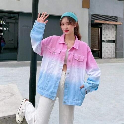 Denim Muticolor Spring and Autumn Jackets Women Turn Down Collar Loose Fit Casual Korean Style Jacket Coat Buttons Down ChicTop