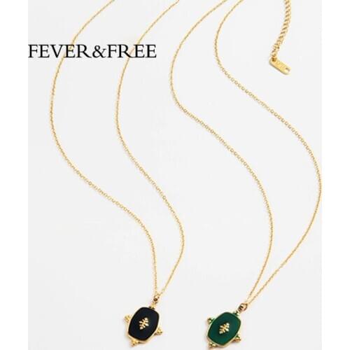 Fever&Free New Women Stainless Steel Enamel Pendant Necklace Gold Color Chain Geometric Necklace Fashion Jewelry Gift Collier