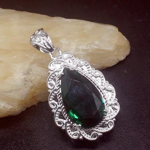 Gemstonefactory Jewelry Big Promotion 925 Silver Genuine Hot Green Topaz Shiny Women Ladies Mom Gifts Necklace Pendant 20213566