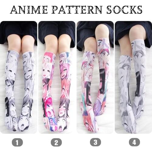 Anime Cartoon Pattern Printed Over Knee Socks Cosplay Costume Lovely Girls Lolita Gothic Style Sexy Velvet Knee High Stockings