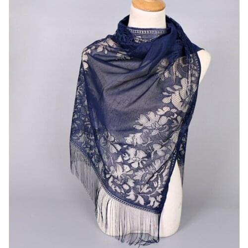 Malay Scarf Pure Color Tassels Hanging Beard Hui Scarf Lace Hollow Fashion Scarf