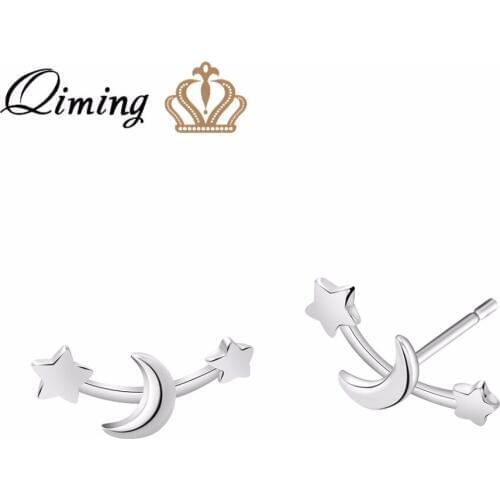 QIMING Moon Star Cute Korean Earrings For Women Girls Fashion Bohemia Style fashion Jewelry Engagement Stud Earrings Party Gift