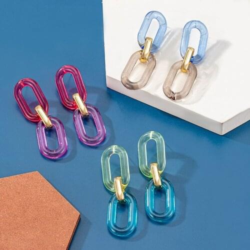 Fashion Multiple Colour Transparent Earrings For Women Geometric Oval Acrylic Hanging Earrings 2021 Trend Female Modern Jewelry