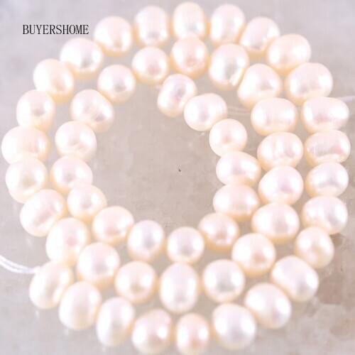 Fashion Jewelry A 8-9mm Loose Beads 100% Natural White Pearl 1 Strings 14" D003