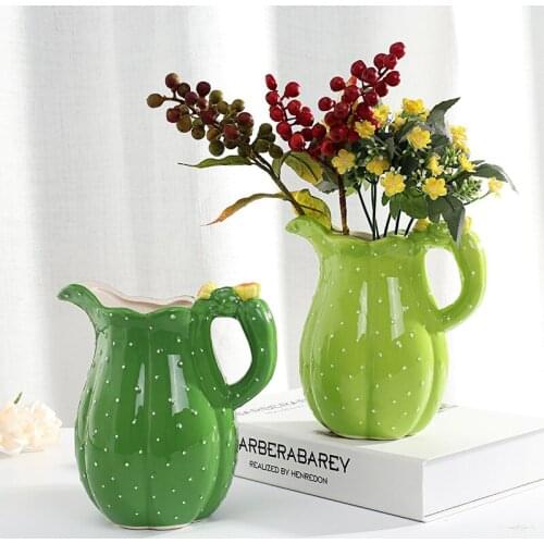 Nordic Creative Ceramic Flower Cactus Vase Sculpture Ornaments Living Room Flower Arrangement Vases Home Decoration Accessories