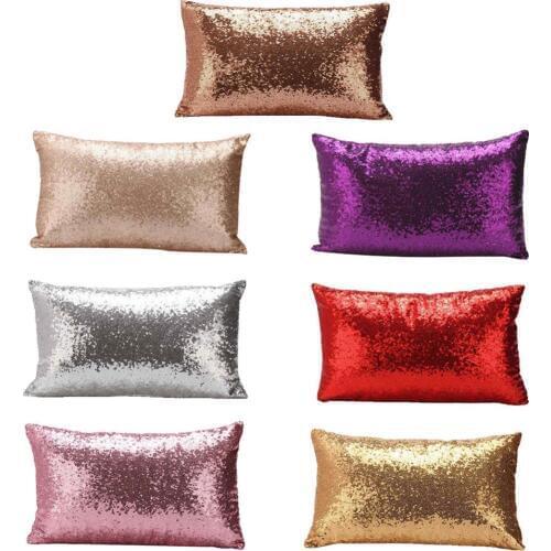 Solid Color Glitter Cushion Cover Sequin Bling Throw Pillow Case 30 x 50cm Cafe Home Decor For Sofa Seat Decorative Pillows
