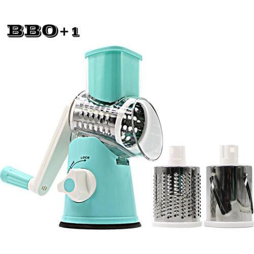 Vegetable Chopper 3-Blades Manual Vegetable Slicer Efficient & Fast Vegetable Fruit Cutter Cheese Shredder Speedy Rotary Grater