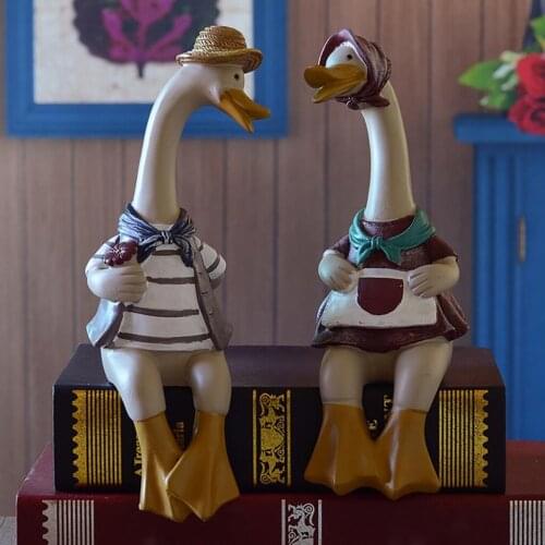 Couple Duck Statue Desktop Animal Model Decoration Home Garden Courtyard