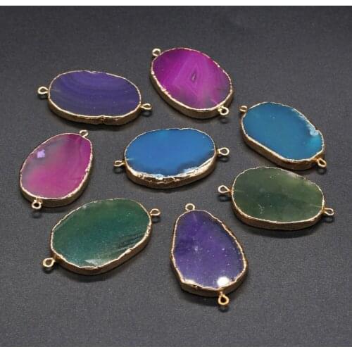 Natural Stone Double hole Connectors irregular agates Pendant for jewelry making DIY necklace bracelet accessories 25x45-28x48mm