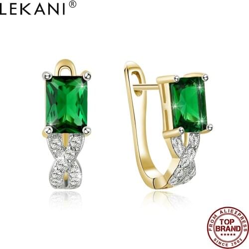 LEKANI Fine Green Colour Cubic Zirconia Bronze Earrings For Women Christmas Day Valentine Day Wedding Jewelry Gift Best Selling