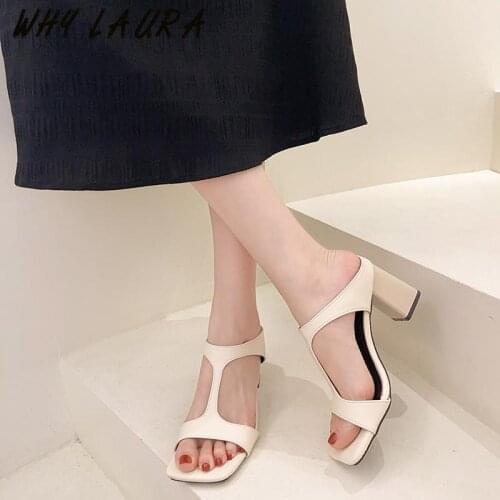 Womens flip-flops High heels Luxury Slippers Sexy High Heels T-shoes Summer Sandal Square Toe Open Toes Office Ladys flip-flop