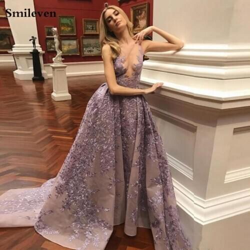 Smileven Lace Mermaid Evening Dress 2019 Formal Prom Gown Detachable Train Evening Party Dresses Custom Made