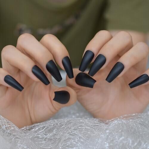 Medium Dark Pure Fake Nail Matte Tapered Decoration Gel Nail Art Tips 24pcs For Adult Solid Color Nail Tips