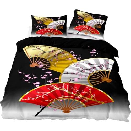 Japanese Style Duvet Cover 245x210 Pillowcase 3Pcs,150x200 Quilt Cover,Big Blanket Cover ,Cherry Blossom Fan Pattern Bedding Set