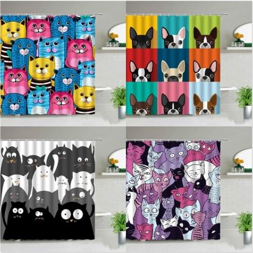 Cartoon cat and dog pattern shower curtain curtain elephant bathroom decor pink shower curtain set gothic decor sea turtle decor