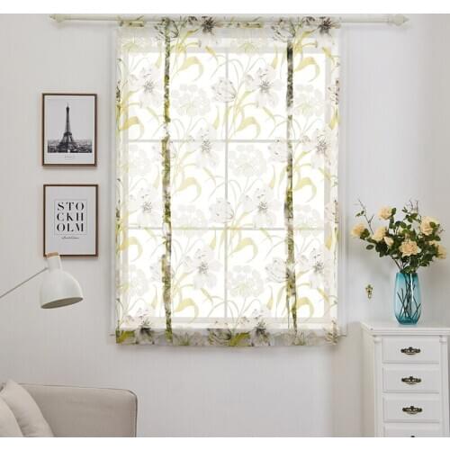 Lanke Reed Flower Window Screening,Tulle Short Curtains for Living Room Bedroom Kitchen,Printing Drapes Decor 12 Sizes