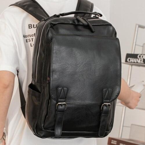 USB Charging Mens Backpack PU Leather Male Business Travel Laptop Bag Casual Large Capacity Teenager Schoolbag Daypack Trendy