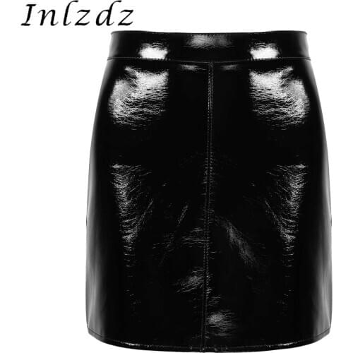 Womens Patent Leather A-Line Miniskirt Casual Shiny Skirt Spring Autumn Elegant Office High Waist Clubwear