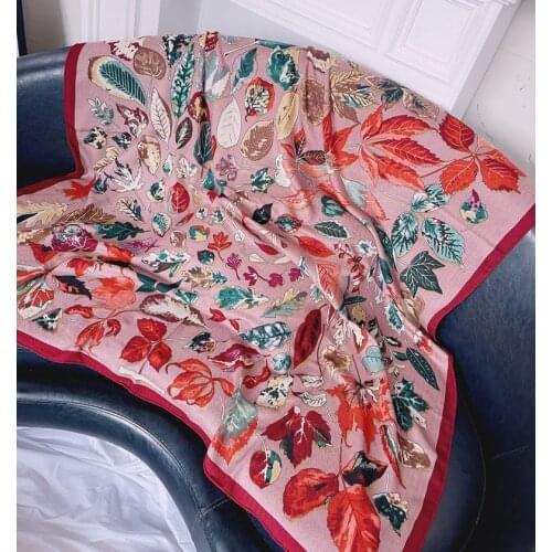 Leaves Print Cashmere Blanket Scarf Shawl Cape Women Ladies Winter Pashmina Wraps Foulard