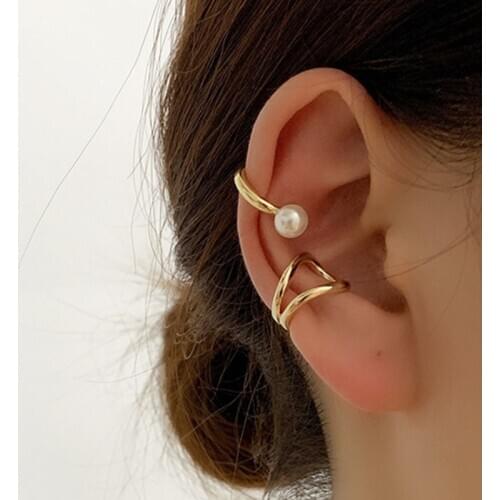 NO Hole Fake Piercing Metal Geometric Circle Earcuff Simple Bead Pearl Clip on Earrings for Women Fashion Jewelry