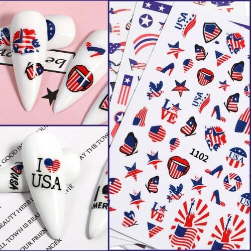 1 Pcs of 3D Nail Art Sticker American Independence Day National Day Flag Letter ElementDIY Nail Art Design Decoration Accessorie