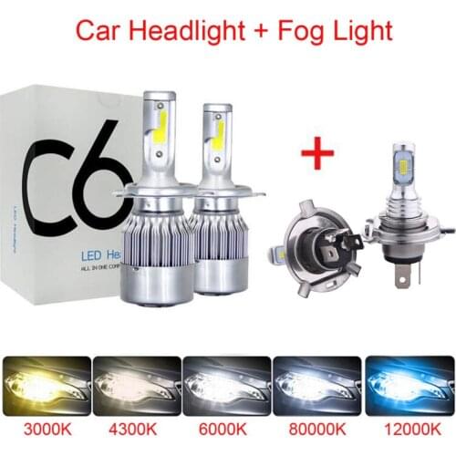 2PCS LED Car Headlight Bulb Lamp H1 H3 H11 H7 H4 6000K Auto Car High Low Beam H7 H4 Hb4 Hb3 9005 9006 H8 H27 880 +Mini Fog light