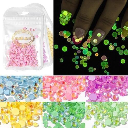 350pcs/pack Luminous Crystal Rhinestone Mixed Size SS6-SS20 Nail Art Decorations 3D Glitter Diamond Jewelly Glow In The Dark C/F