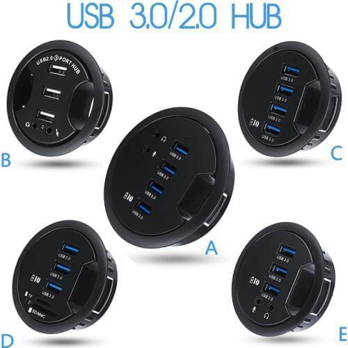 5 Types Mount In Desk Hubs USB 3.0/2.0 HUB Adapter Device Charging for Macbook External Stereo Sound Combo Charging Reader Card