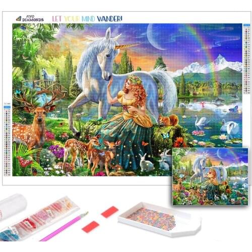 Diamond Painting Unicorn Princess 5D DIY Full Diamond Embroidery Animal Stitch Kits Mosaic Fantasy Picture Wall Stickers Art